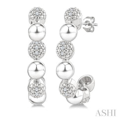 1/10 Ctw Bold Bead Design Round Cut Diamond Fashion Half Hoop Earrings in Sterling Silver