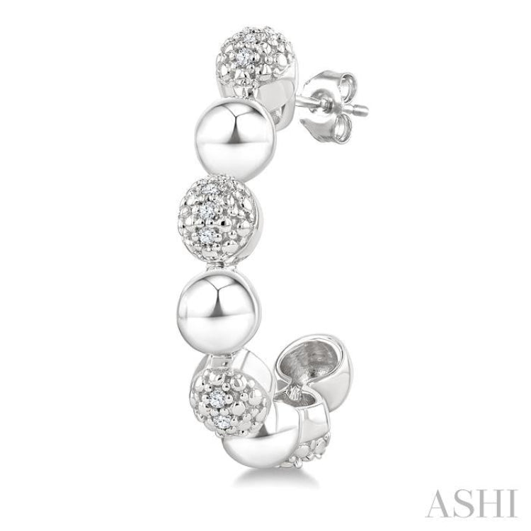 1/10 Ctw Bold Bead Design Round Cut Diamond Fashion Half Hoop Earrings in Sterling Silver