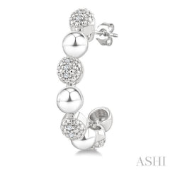 1/10 Ctw Bold Bead Design Round Cut Diamond Fashion Half Hoop Earrings in Sterling Silver