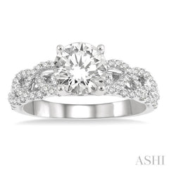 1/3 Ctw Loose Plaited Shank Round Cut Diamond Semi-Mount Engagement Ring in 14K White Gold