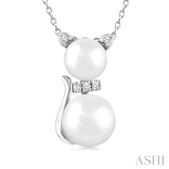 6&7 MM Cultured Pearl and 1/20 Ctw Round Cut Diamond Cat Shape Petite Fashion Pendant With Chain in 10K White Gold