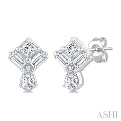 1/3 Ctw Mixed Cut Diamond Fashion Earrings in 14K White Gold