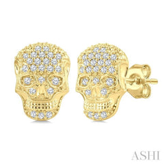 1/6 Ctw Petite Skull Single Cut Diamond Fashion Earrings in 10K Yellow Gold