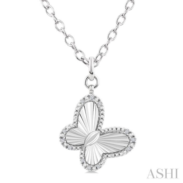 1/10 Ctw Butterfly Fluted Medallion Round Cut Diamond Pendant With Chain in Sterling Silver