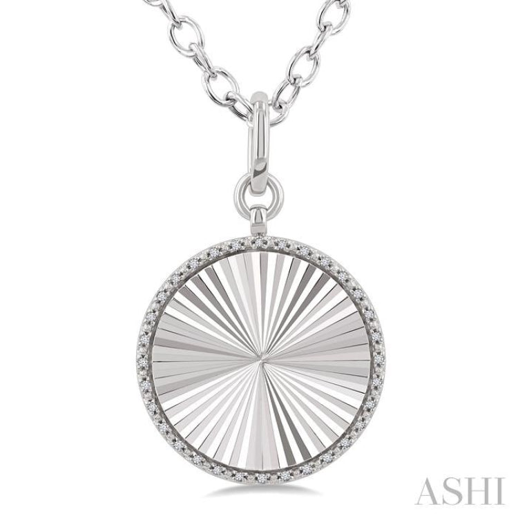 1/10 Ctw Round Fluted Medallion Round Cut Diamond Pendant With Chain in Sterling Silver