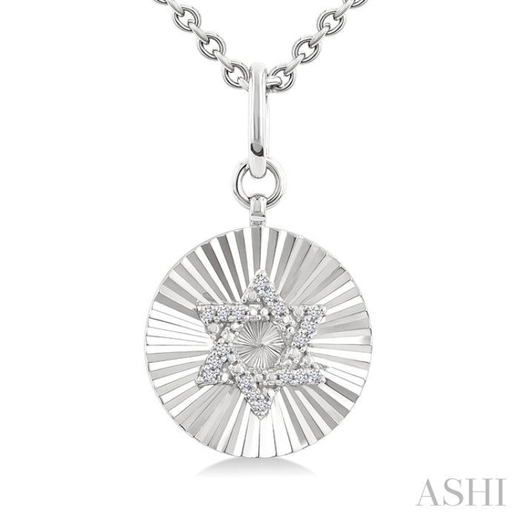 1/10 Ctw Round Fluted Medallion Round Cut Diamond Star of David Pendant With Chain in Sterling Silver