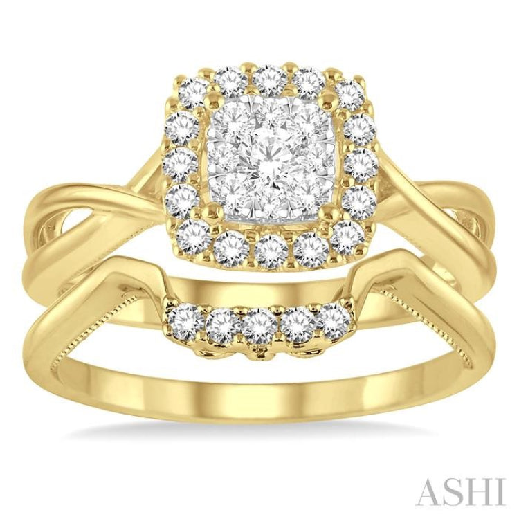 1/2 Ctw Diamond Lovebright Wedding Set with 1/2 Ctw Engagement Ring and 1/20 Ctw Wedding Band in 14K Yellow and White Gold