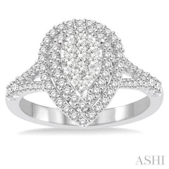 3/4 Ctw Pear shape Diamond Lovebright Diamond Ring in 14K White Gold