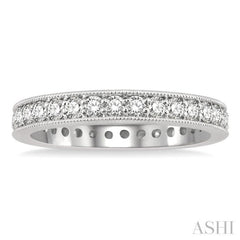 1 Ctw Milgrain Bordered Round Cut Diamond Eternity Wedding Band in 14K White Gold