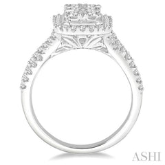 7/8 Ctw Round Cut Diamond Octagon Shape Lovebright Ring in 14K White Gold