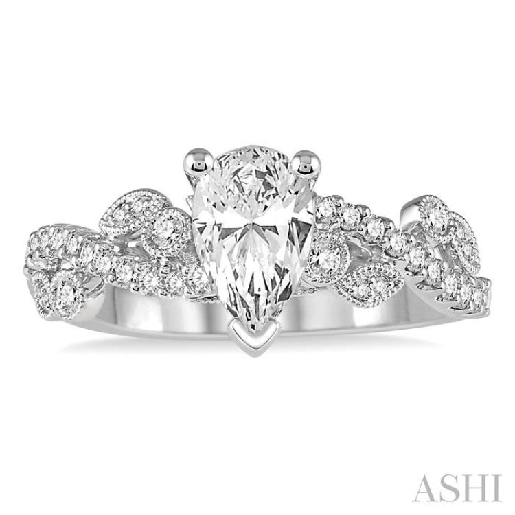 1/3 Ctw Round Diamond Pear Shape Semi-Mount Engagement Ring in 14K White Gold