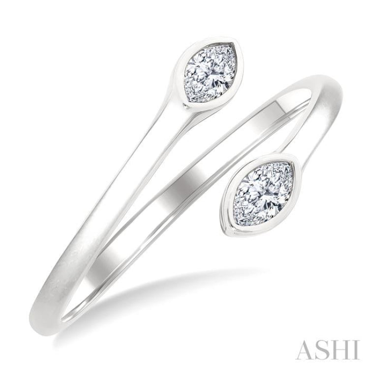 1/5 Ctw Split Single Coil Bezel Set Marquise Cut Diamond Open Fashion Ring in 14K White Gold