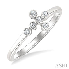 1/20 Ctw Round Cut Diamond 6-Stone Bezel Set Cross Petite Ring in 10K White Gold