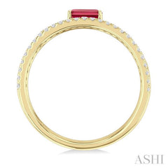 5x3 MM East-West Set Ruby and 1/4 Ctw Round Cut Diamond Precious Layered Fashion Ring in 10K Yellow Gold