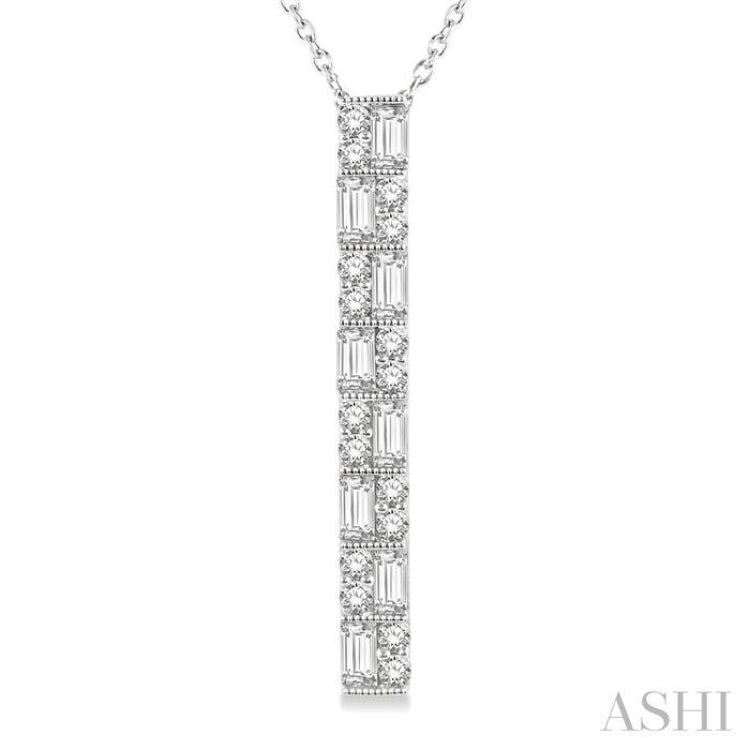 1/2 Ctw Basket Weave Baguette and Round Cut Diamond Pendant With Chain in 14K White Gold