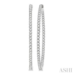 3 Ctw Inside-Out Round Cut Diamond 1 3/4 Inch Hoop Earrings in 14K White Gold