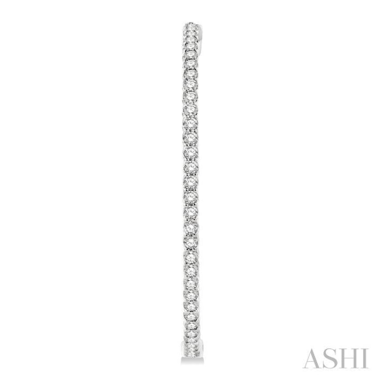 3 Ctw Inside-Out Round Cut Diamond 1 3/4 Inch Hoop Earrings in 14K White Gold