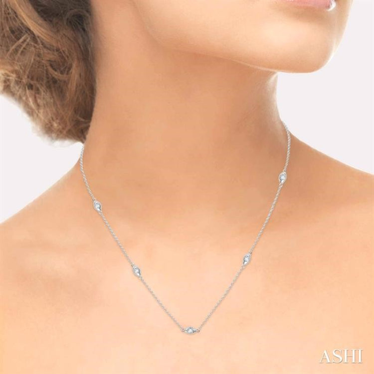 1/2 Ctw Marquise Motif Round Cut Diamond Station Necklace in 14K White Gold