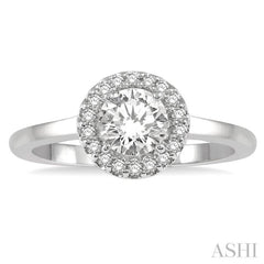 1/10 Ctw Round Cut Diamond Halo Semi-Mount Engagement Ring in 14K White Gold