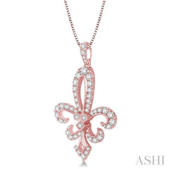 3/4 Ctw Round Cut Diamond Fleur De Lis Pendant in 14K Rose Gold with Chain