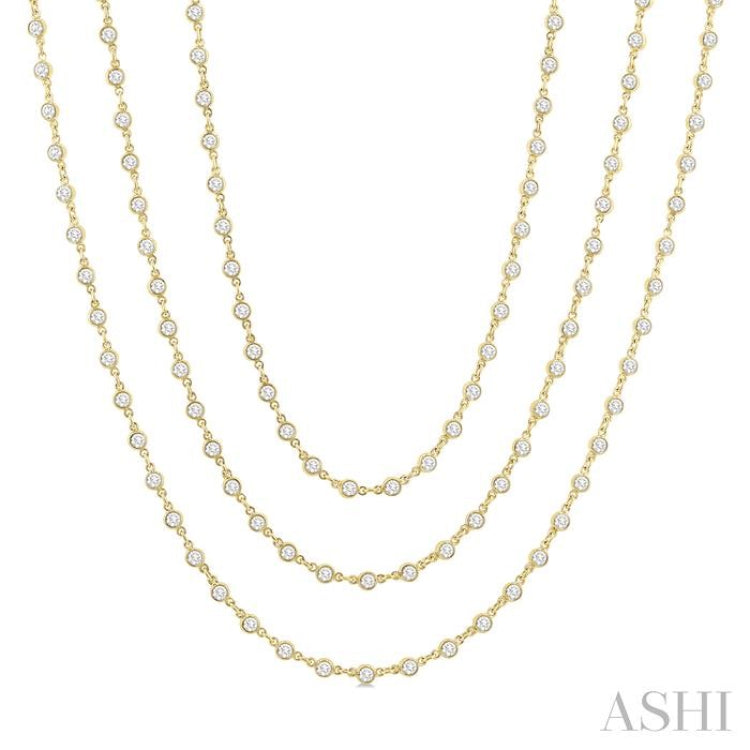 10 Ctw Bezel Set Round Cut Diamond Layered 60-Inch Necklace in 14K Yellow Gold