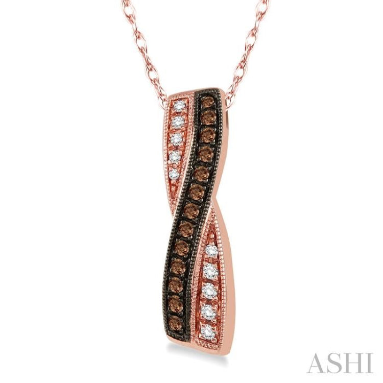 1/5 Ctw White and Champagne Brown Round Cut Diamond Pendant in 14K Rose Gold with Chain