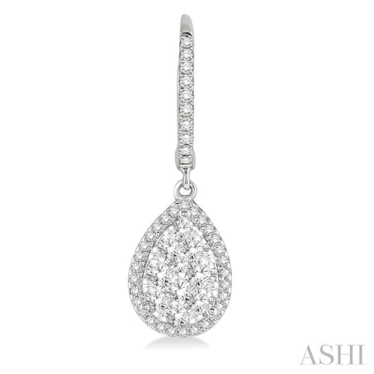 3/4 Ctw Pear Shape Diamond Lovebright Earrings in 14K White Gold