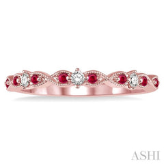 1.25 MM Ruby and 1/10 Ctw Round Cut Diamond Precious Wedding Band in 14K Rose Gold