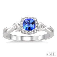 4x4 MM Cushion Shape Tanzanite and 1/10 Ctw Round Cut Diamond Ring in 10K White Gold