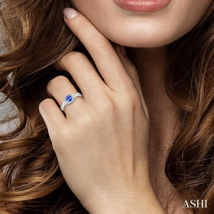 4x4 MM Cushion Shape Tanzanite and 1/10 Ctw Round Cut Diamond Ring in 10K White Gold