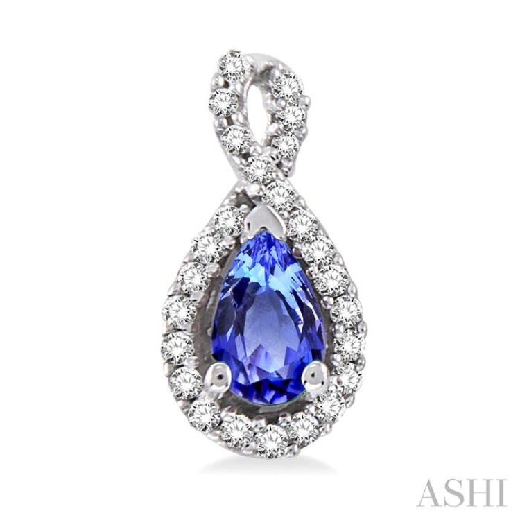 5x3 MM Pear Shape Tanzanite and 1/6 Ctw Round Cut Diamond Earrings in 14K White Gold