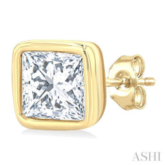 1/5 Ctw Petite Bezel Set Princess Cut Diamond Fashion Stud Earring in 10K Yellow Gold
