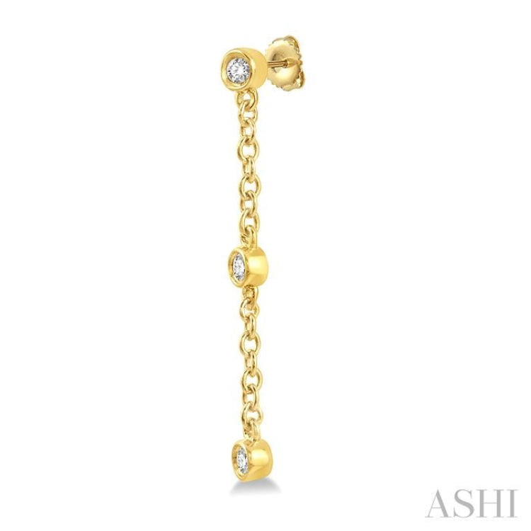 1/6 Ctw Circular Shape 3-Station Round Cut Diamond Drop Earring in 10K Yellow Gold