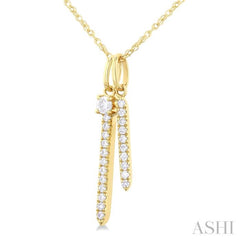 1/6 Ctw Twin Vertical Bar Round Cut Diamond Fashion Pendant With Chain in 14K Yellow Gold