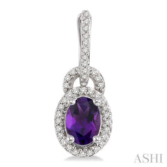 7x5 MM Oval Cut Amethyst and 1/3 Ctw Round Cut Diamond Earrings in 14K White Gold