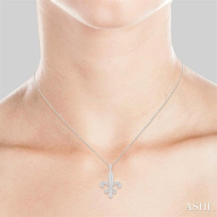 1 3/4 Ctw Round Cut Diamond Fleur De Lis Pendant in 14K White Gold with Chain
