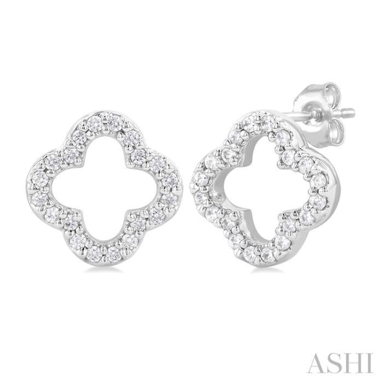 1/6 Ctw Petite Clover Round Cut Diamond Fashion Stud Earring in 10K White Gold