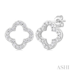 1/6 Ctw Petite Clover Round Cut Diamond Fashion Stud Earring in 10K White Gold