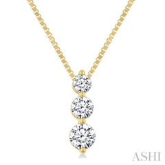 1/3 Ctw Round Cut Diamond Three-Stone Snowman Pendant With Chain in 14K Yellow Gold