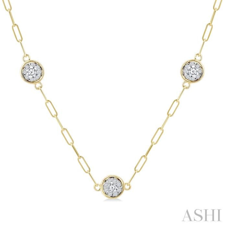 1 Ctw Lovebright Round Cut Diamond Paperclip Station Necklace in 14K Yellow and White Gold