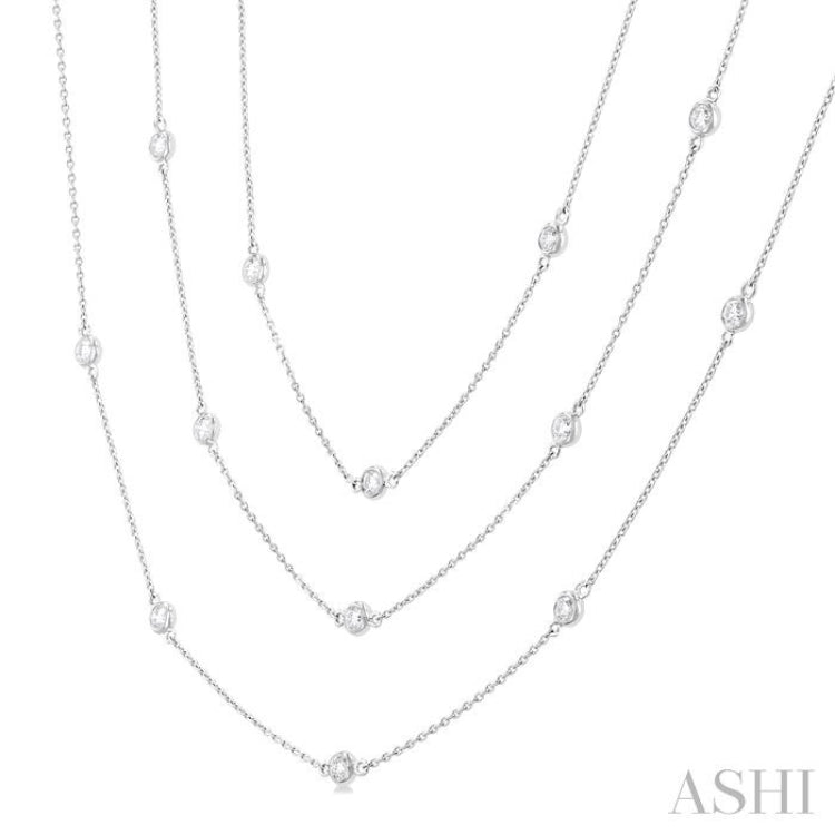 2 Ctw Bezel Set Round Cut Diamond Long Station Necklace in 14K White Gold