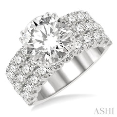 2 5/8 Ctw Triple Row Round Cut Diamond Semi-Mount Engagement Ring in 14K White Gold