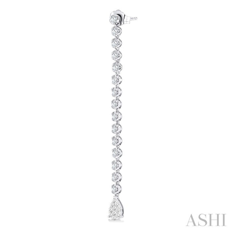 1 1/4 Ctw Lovebright Pear Shape Dangle Tip Round Cut Diamond Fashion Long Earrings in 14K White Gold