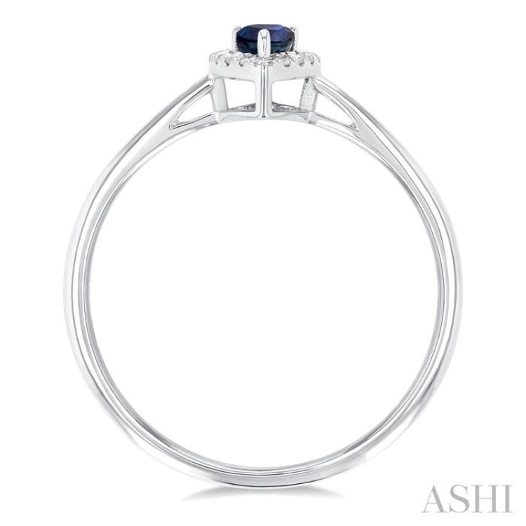 5x3 MM Pear Shape Sapphire and 1/20 Ctw Round Cut Diamond Halo Precious Ring in 10K White Gold