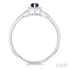 5x3 MM Pear Shape Sapphire and 1/20 Ctw Round Cut Diamond Halo Precious Ring in 10K White Gold