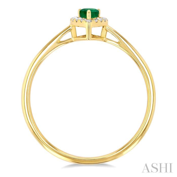5x3 MM Pear Shape Emerald and 1/20 Ctw Round Cut Diamond Halo Precious Ring in 10K Yellow Gold
