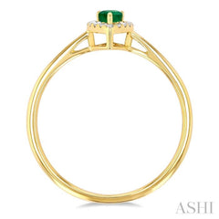 5x3 MM Pear Shape Emerald and 1/20 Ctw Round Cut Diamond Halo Precious Ring in 10K Yellow Gold