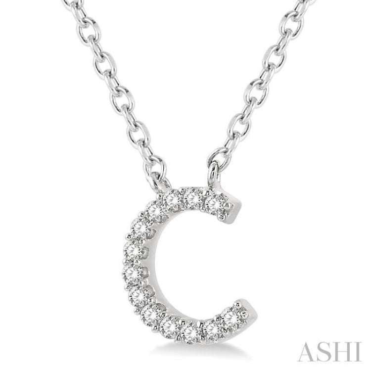 1/20 Ctw Initial 'C' Round Cut Diamond Pendant With Chain in 10K White Gold
