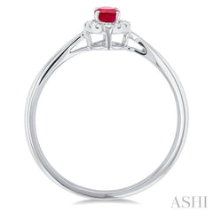5x3 MM Oval Shape Ruby and 1/20 Ctw Round Cut Diamond Halo Precious Ring in 14K White Gold