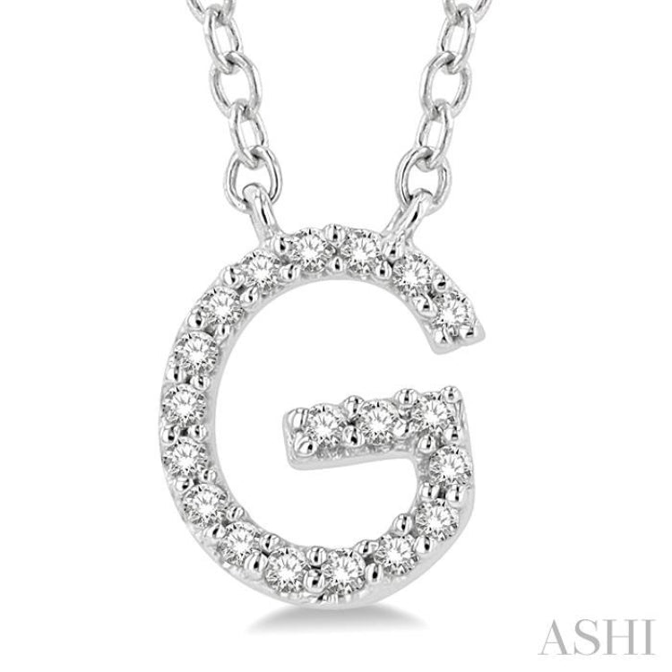 1/20 Ctw Initial 'G' Round Cut Diamond Pendant With Chain in 10K White Gold
